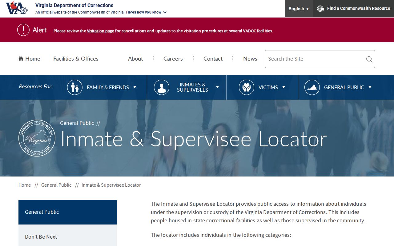 VADOC locator used in a Smyth County released inmate search