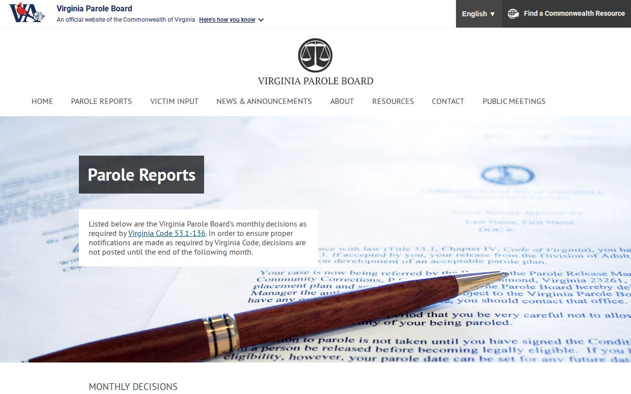 Virginia Parole Board decisions for Smyth County parole records