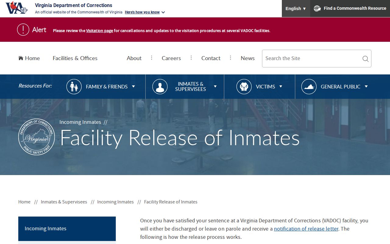 VADOC actual release process for Smyth County inmate release dates