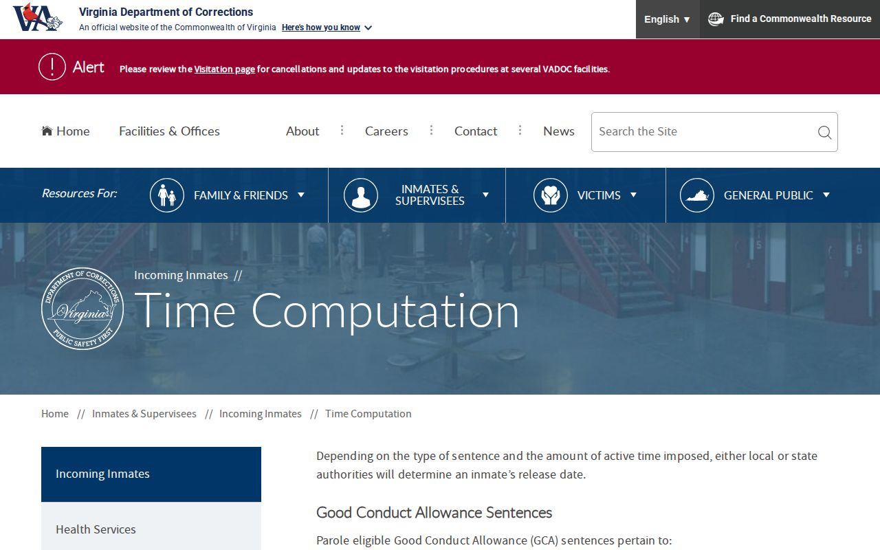 VADOC time computation for Smyth County inmate release dates