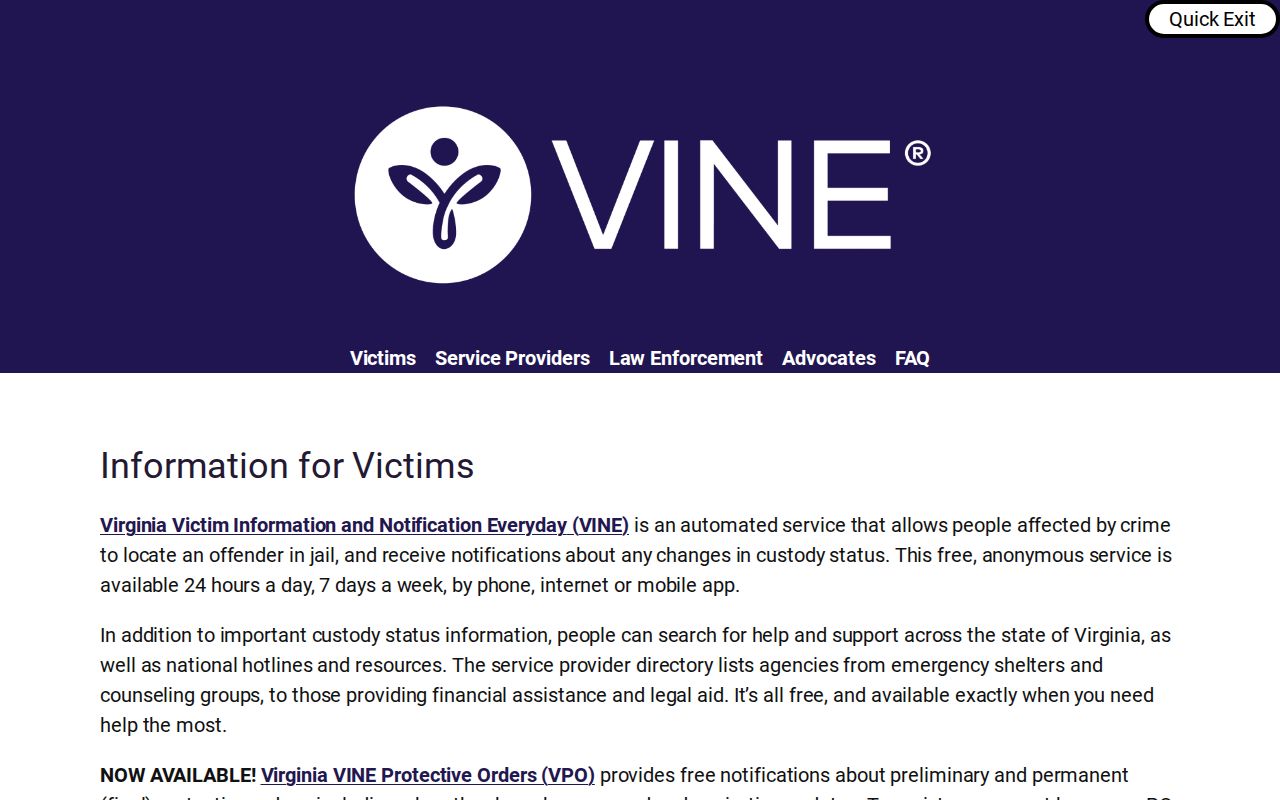 Virginia VINE landing page for Smyth County release notifications
